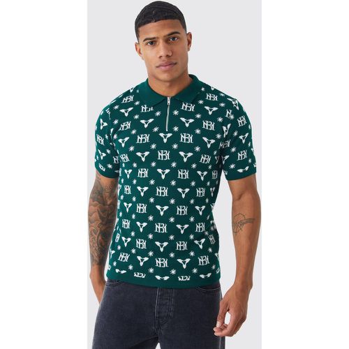 Polo moulant zippé en jacquard - S - Boohooman - Modalova