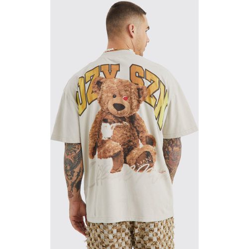 T-shirt oversize à col montant et imprimé ours - Boohooman - Modalova