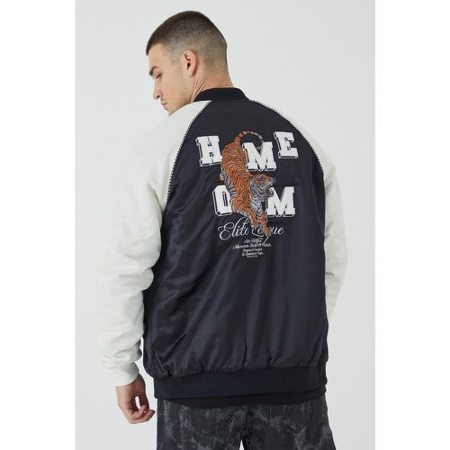 Tall - Bomber satiné à broderie souvenir - S - Boohooman - Modalova