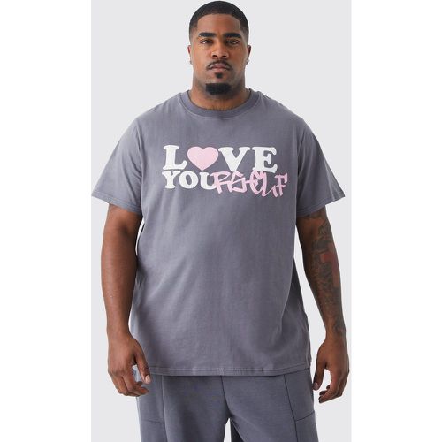 Grande taille - T-shirt cintré à imprimé Love Yourself - Boohooman - Modalova