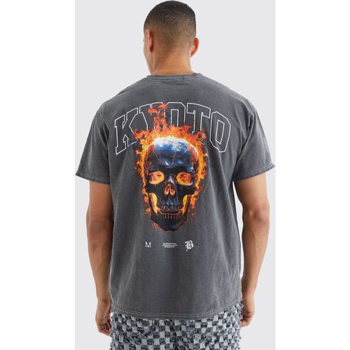 T-shirt oversize délavé à imprimé crâne - Boohooman - Modalova