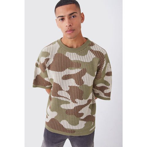 T-shirt oversize en maille à imprimé camouflage - Boohooman - Modalova