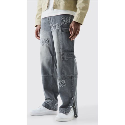 Baggy Rigid Bm Applique Multi Pocket Cargo Jeans In Grey - - 36R - Boohooman - Modalova