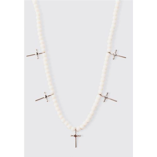 Pearl Cross Pendant Necklace In White - Boohooman - Modalova
