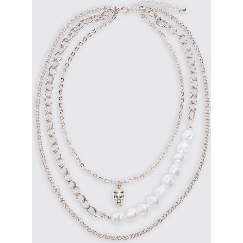 Skull Multi Layer Chain Necklace In Silver - Boohooman - Modalova