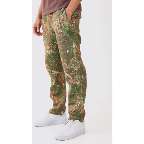 Pantalon droit à taille élastiquée et imprimé camouflage - S - Boohooman - Modalova