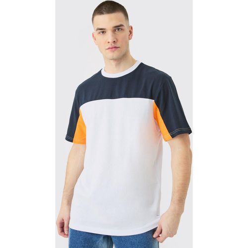 Tall Regular Fit Colour Block Panelled T-shirt In Navy - Boohooman - Modalova