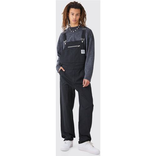 Washed Twill Branded Zip Carpenter Relaxed Fit Dungarees - Boohooman - Modalova