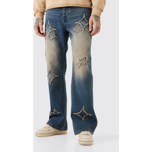 Tall Relaxed Rigid Flare Self Fabric Applique Gusset Jeans - Boohooman - Modalova