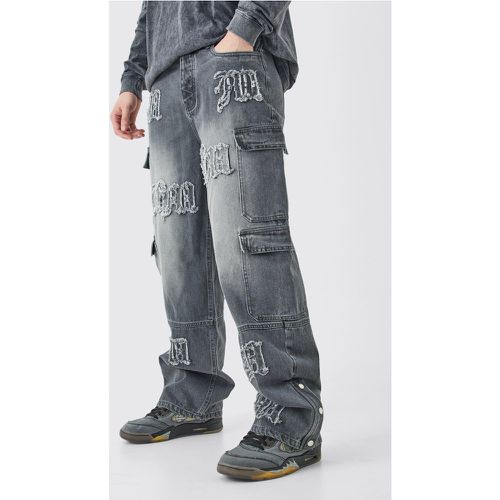 Tall - Jean cargo baggy à écusson BM homme - 30 - Boohooman - Modalova