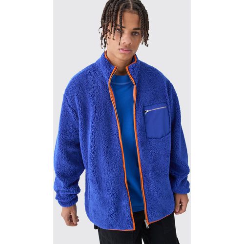 Veste oversize en faux mouton à empiècement contrastant homme - S - Boohooman - Modalova