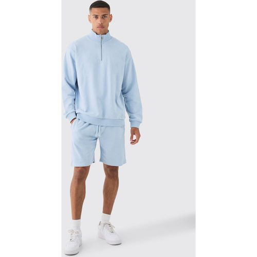 Survêtement oversize à col zippé avec sweat et short - L - Boohooman - Modalova