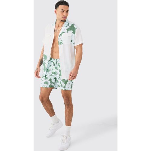 Oversized Printed Shirt And Swim Short Set - Boohooman - Modalova