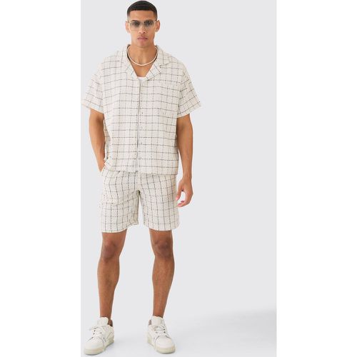 Boxy Textured Grid Check Shirt And Short - Boohooman - Modalova