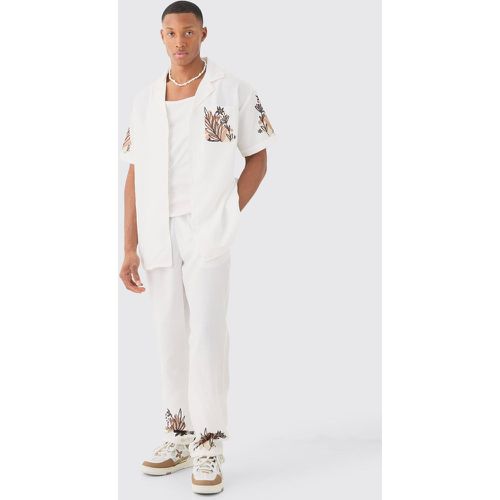 Linen Look Floral Hem Shirt & Trouser - Boohooman - Modalova