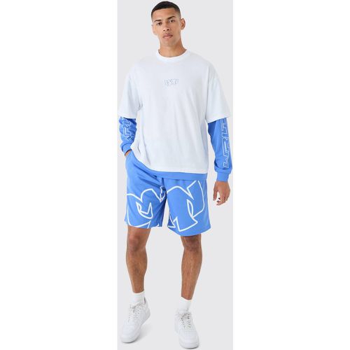 Ensemble oversize à manches longues avec t-shirt et short - S - Boohooman - Modalova