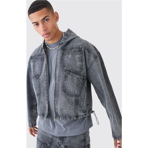 Sweat à capuche oversize délavé en jean - L - Boohooman - Modalova