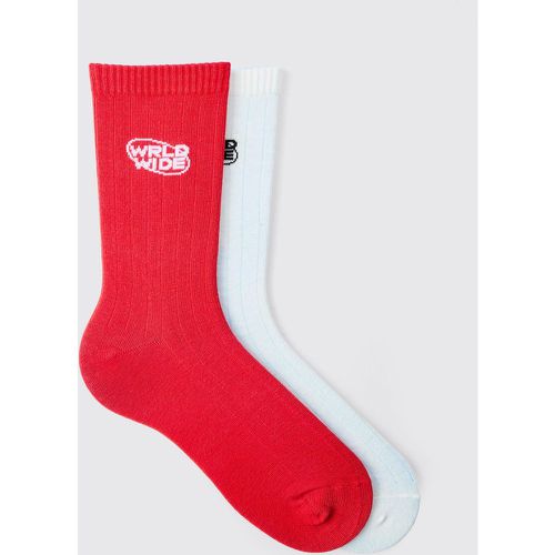 Lot de 2 paires de chaussettes à imprimé Worldwide - ONE SIZE - Boohooman - Modalova