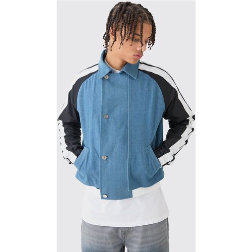 Denim And Nylon Hybrid Layered Boxy Jacket With Tape Detail - Boohooman - Modalova