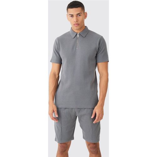 Ensemble gaufré avec polo et short - S - Boohooman - Modalova