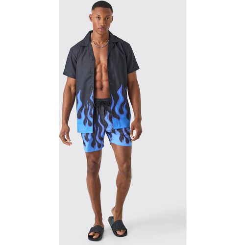 Ensemble imprimé flammes avec chemise à manches courtes short de bain - S - Boohooman - Modalova