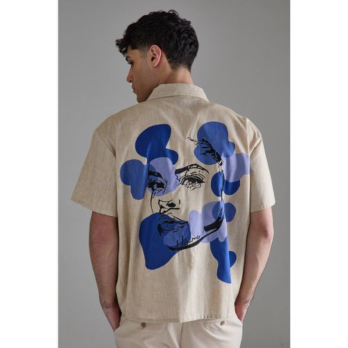 Boxy Linen Back Embroidered Shirt - Boohooman - Modalova