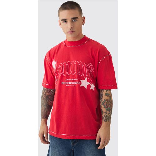 Oversized Extended Neck Applique Star Rhinestone T-shirt - Boohooman - Modalova