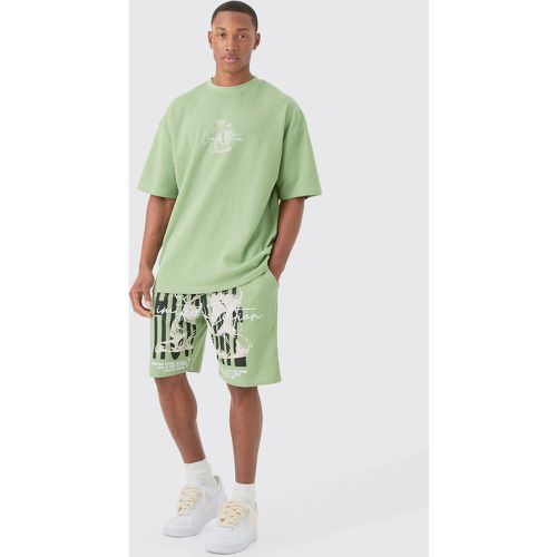 Ensemble oversize imprimé avec t-shirt et short - S - Boohooman - Modalova