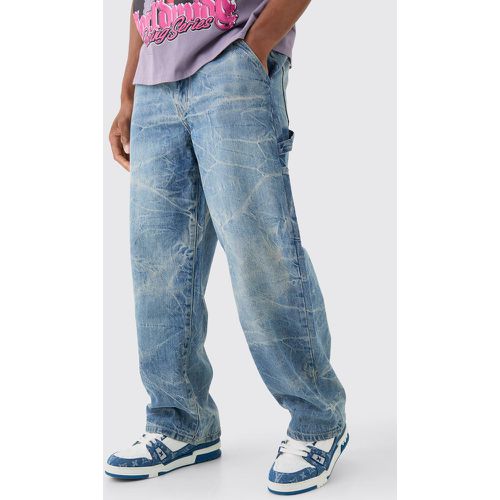 Baggy Rigid Carpenter Crinkle Denim Jeans In Antique Blue - - 28R - Boohooman - Modalova