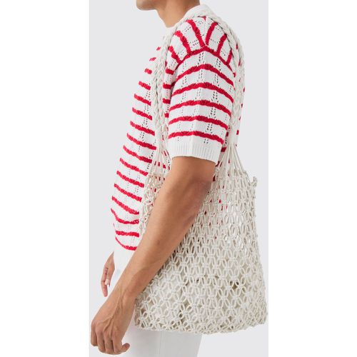 Open Knit Crochet Tote Bag In White - Boohooman - Modalova