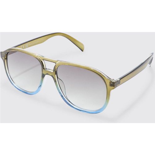 Ombre Frame Plastic Aviator Sunglasses In Khaki - Boohooman - Modalova