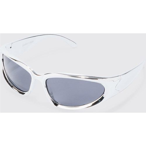 Metallic Frame Racer Sunglasses In Silver - Boohooman - Modalova