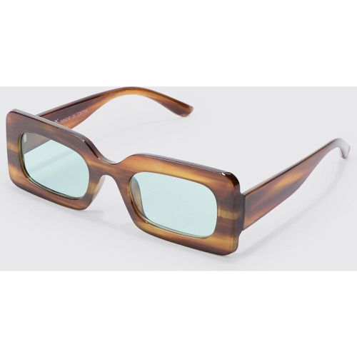 Rectangular Abstract Resin Rectangular Sunglasses In Brown - Boohooman - Modalova