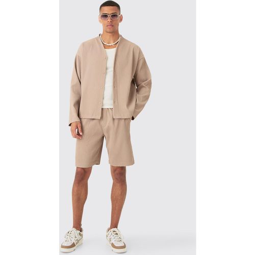 Ensemble plissé à manches longues avec chemise oversize et short - M - Boohooman - Modalova