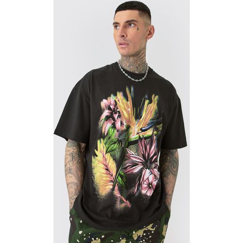 Tall Oversized Multi Floral T-shirt In Black - Boohooman - Modalova
