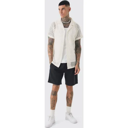 Tall - Ensemble en crochet avec chemise et short - S - Boohooman - Modalova