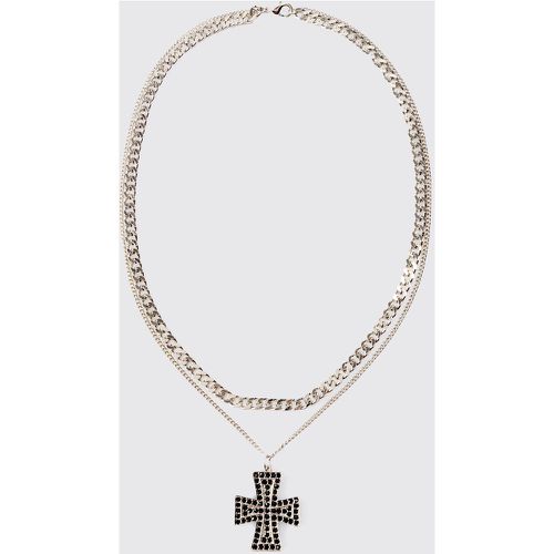 Collier é à pendentif croix strassé - ONE SIZE - Boohooman - Modalova