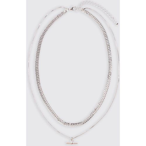 Double Chain T Bar Necklace In Silver - Boohooman - Modalova