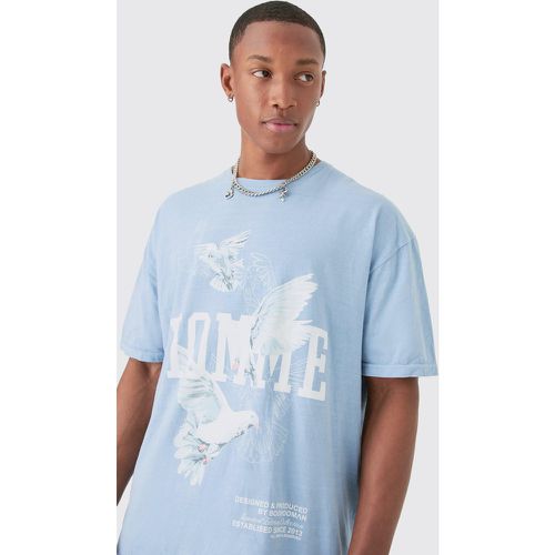 Oversized Washed Dove Print T-shirt - Boohooman - Modalova