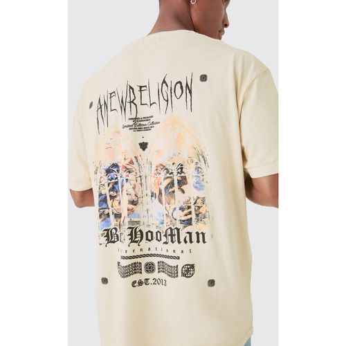 Oversized Washed Anew Religion Print T-shirt - Boohooman - Modalova