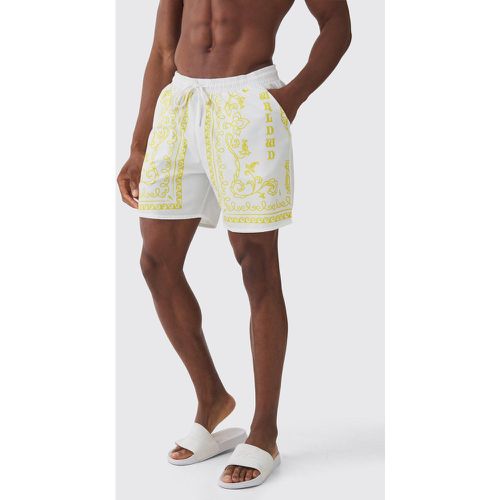 Short de bain mi-long à imprimé baroque - S - Boohooman - Modalova