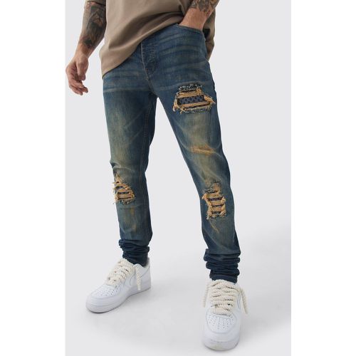 Jean skinny déchiré et réparé à motif bandana - 28R - Boohooman - Modalova