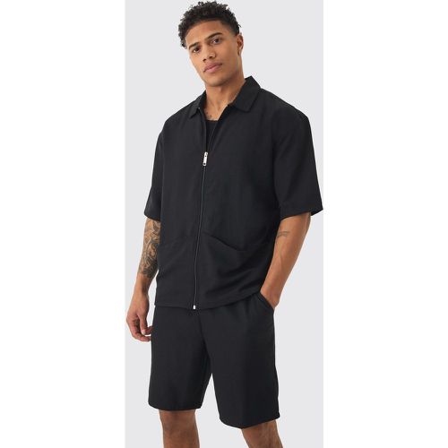 Ensemble oversize en lin à poches avec chemise et short - S - Boohooman - Modalova