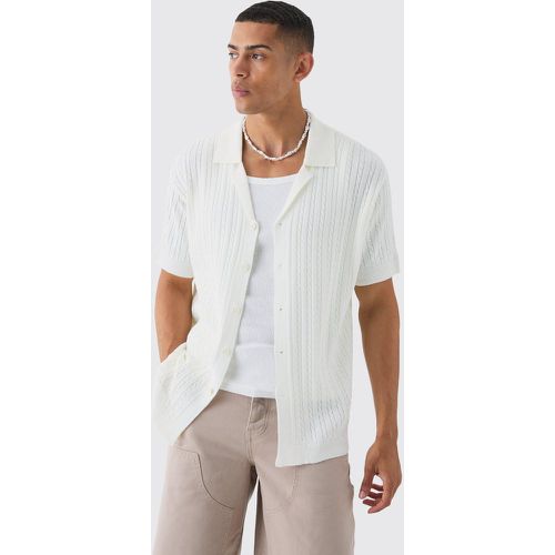 Short Sleeve Revere Cable Knit Shirt - Boohooman - Modalova
