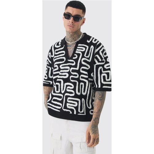 Tall Boxy Oversized Abstract Knit Polo - 2XL - Boohooman - Modalova