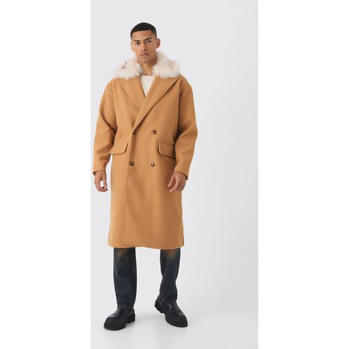 Manteau long à bordure en fausse fourrure - S - Boohooman - Modalova