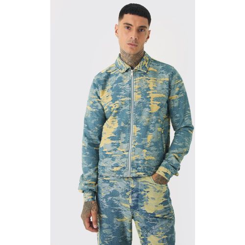 Tall - Veste Harrington en jean à petites déchirures homme - L - Boohooman - Modalova