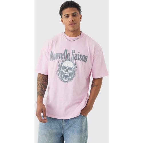 T-shirt oversize délavé à col montant et imprimé crâne - XS - Boohooman - Modalova