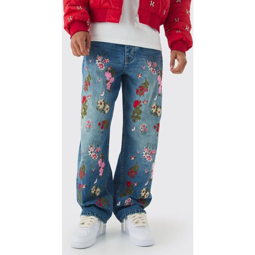 Jean baggy fleuri à broderie - 28R - Boohooman - Modalova