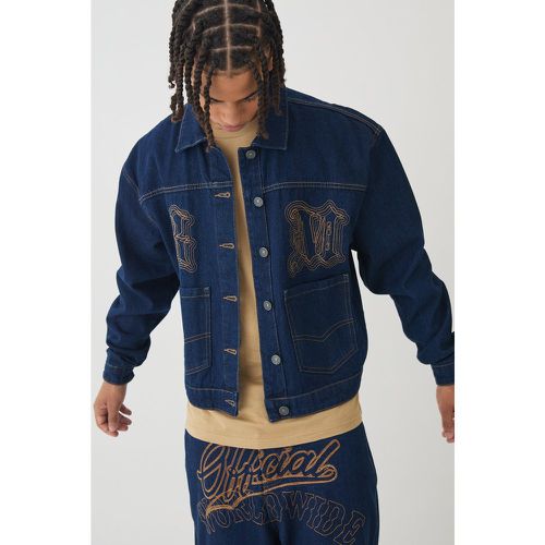 Veste oversize en jean à coutures contrastantes - S - Boohooman - Modalova